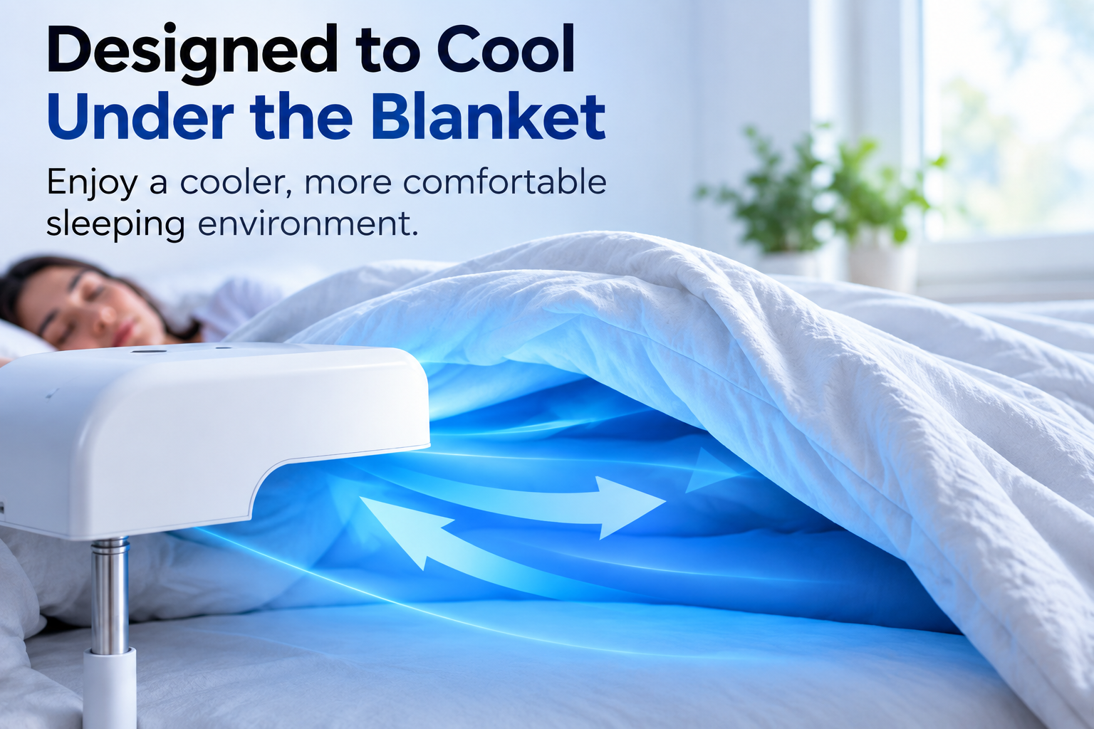 Aerwell bed fan designed to circulate cool air underneath the blanket