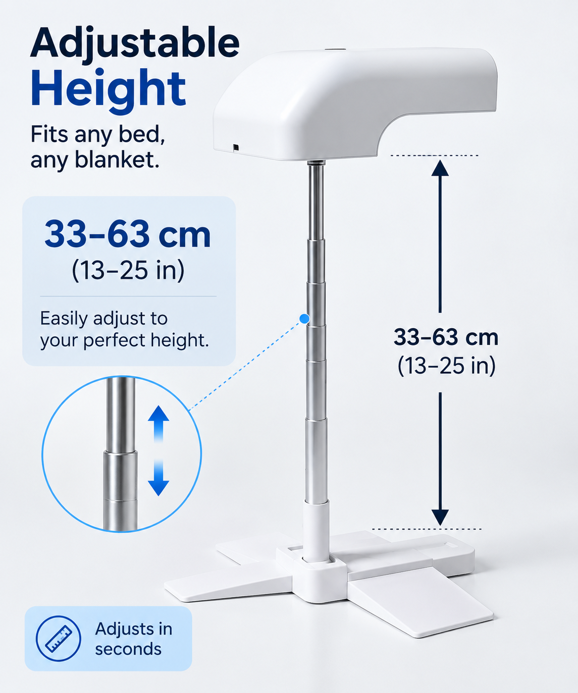 Aerwell bed fan adjustable height range from 33 to 63 centimetres